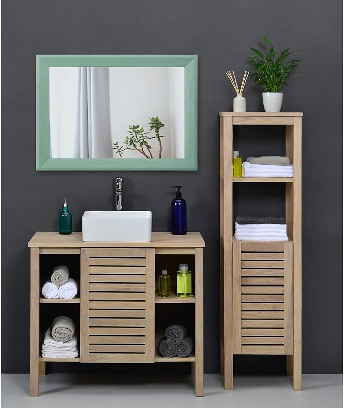 AAZZKANG Wood Framed Mirror Rectangle Modern Farmhouse Wall Mirrors Decor Large 20"x16" for Bedroom Living Room Bathroom Dressing Room Green