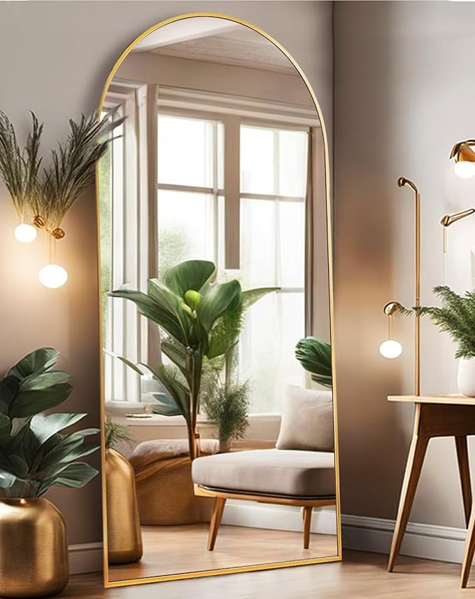 Floor Mirror, Full Length Mirror with Stand, Arched Wall Mirror, 27"x71"Mirror Full Length, Gold Floor Mirror Freestanding, Wall Mounted Mirror for Bedroom Living Room, Gold