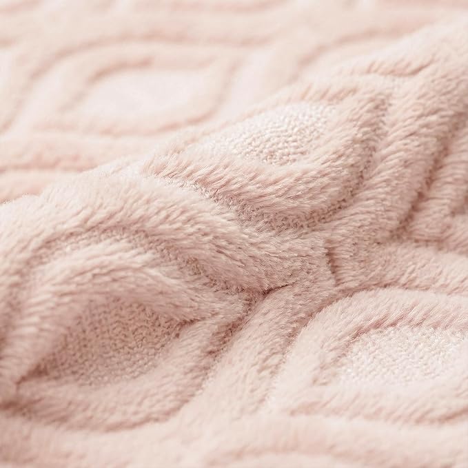 Horaldaily Solid Blanket Throw, Pink Accent Farmhouse Neutral Square Euro Soft Fuzzy Plush Faux Fur Cozy Blankets for Couch Sofa Bed Lounging, Ideal Gifts for Kids Adults Wife Self, 50x60