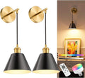 NIORSUN Gold & Black Battery Operated Wall Sconce Set of 2, 5200mAh Dimmable Detachable Bulbs and Remote Wireless Rechargeable Wall Lights, 9 Colors Sconces Wall Decor for Bedroom Living Room Hallway