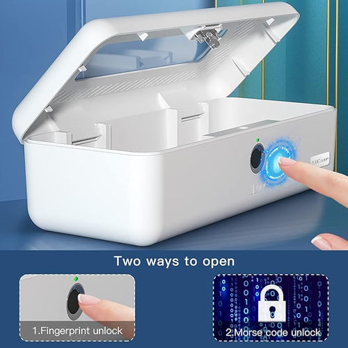 AICase Biometric Fingerprint Storage Box Money Jewelry Safe Multifunction Cash Office College School Gift for Adults Teens Girls Boys
