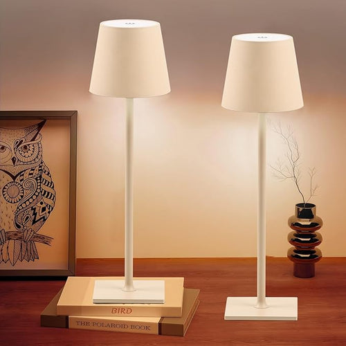 2 Pack Cordless Table Lamps, 3 Colors Stepless Dimming, 5000mAh Rechargeable Battery LED Desk Lamp for Bedroom/Couple Dinner/Desk/Cafe/Dining Room/Terrace