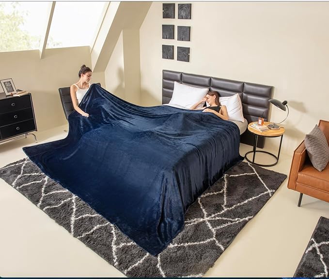 COOVA Oversized King Fleece Blanket 120x138 inches, Soft Cozy Warm Giant Extra Large 10'x11.5' Blanket for Bed, Sofa, Couch,Travel, Camping, California Huge Flannel Big Throw Blanket, Navy Blue