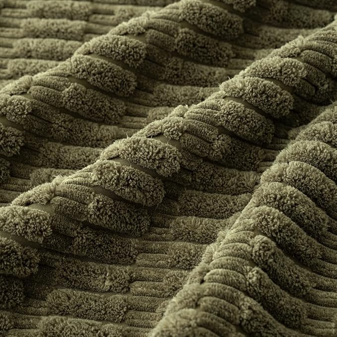 MIULEE Pack of 4 Olive Green Corduroy Decorative Throw Pillow Covers 18x18 Inch Soft Boho Striped Pillow Covers Modern Farmhouse Home Decor for Sofa Living Room Couch Bed