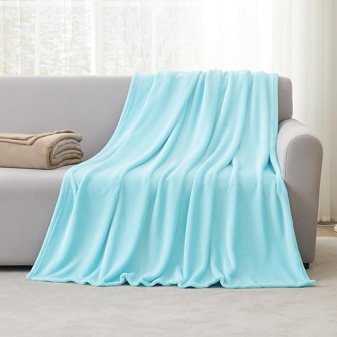 Hansleep Fleece Robin Egg Blue Full Blanket, Super Soft Flannel Fuzzy Plush Cozy Blanket for All Seasons, Robin Egg Blue, Full 84x90 Inches
