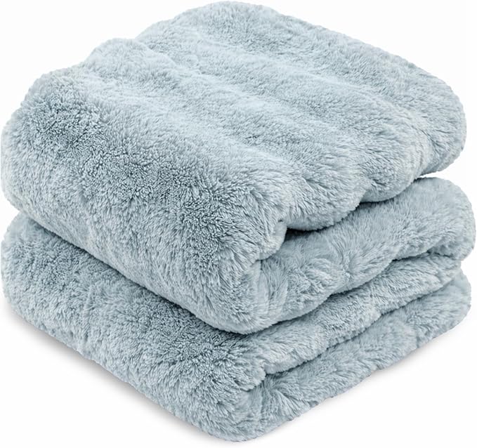 Touchat Luxury Faux Rabbit Fur Throw Blanket for Couch,Super Heavy Warm Cozy Blanket for Sofa Bedroom Living Room,Ultra Soft Fluffy Reversible Plush Blanket for Home Decor Gifts,Blue