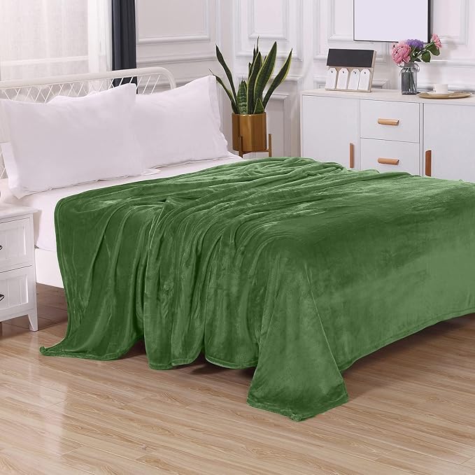 Elegant Comfort Luxury Velvety Feel Blanket, All-Season Lightweight Blanket, Ultra Plush, Soft, Cozy-Fuzzy Flannel Fleece for Couch, Sofa, Bed, Travel, Solid Design, King/California King, Green