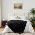 Nookly Black Fleece Blanke Queen Size, Soft Lightweight Ribbed Plush Bed Blanket, Cozy All-Season Striped Fleece for Bedroom and Home Décor, 90x90 Inches
