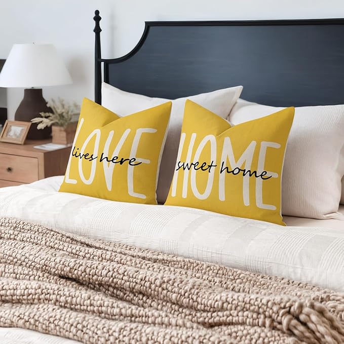YCOLL Farmhouse Pillow Covers 16x16 Set of 4 Throw Pillow Covers Rustic Linen Decorative Pillows Square Cushion Covers for Couch Sofa Bedroom Home Decor