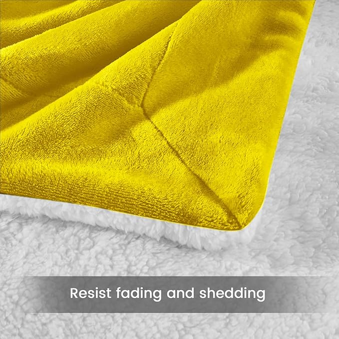 MOONLIGHT20015 Gold Sherpa Fleece Twin Blanket - (Ochre, 60X80 Inches) Warm and Fluffy Blankets for Winter - Reversible Thick and Cozy Twin Size Blankets for Bed, Camping and Travel
