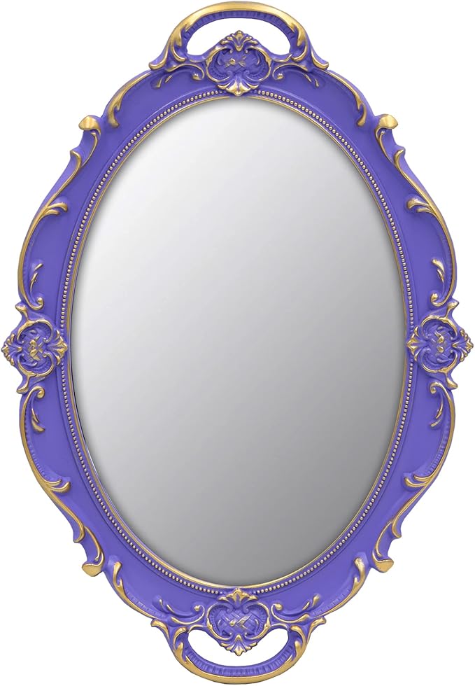 Vintage Small Mirror 14.5 x 10 Inch Oval Purple Wall Mirror