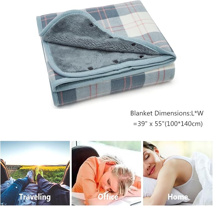 forestfish Fleece Wearable Blanket, Plaid Lap Blanket Comfy Poncho Throw with Buttons for Bed Sofa Office
