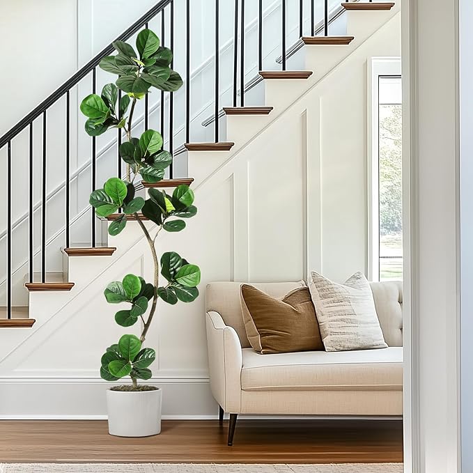 GarveeHome Artificial Fiddle Leaf Fig Tree - 7 ft Fake Plant with Black Nursery Planter, Large Floor Plants for Home or Office Decor - Artificial Plants Indoor Outdoor, Housewarming Gift