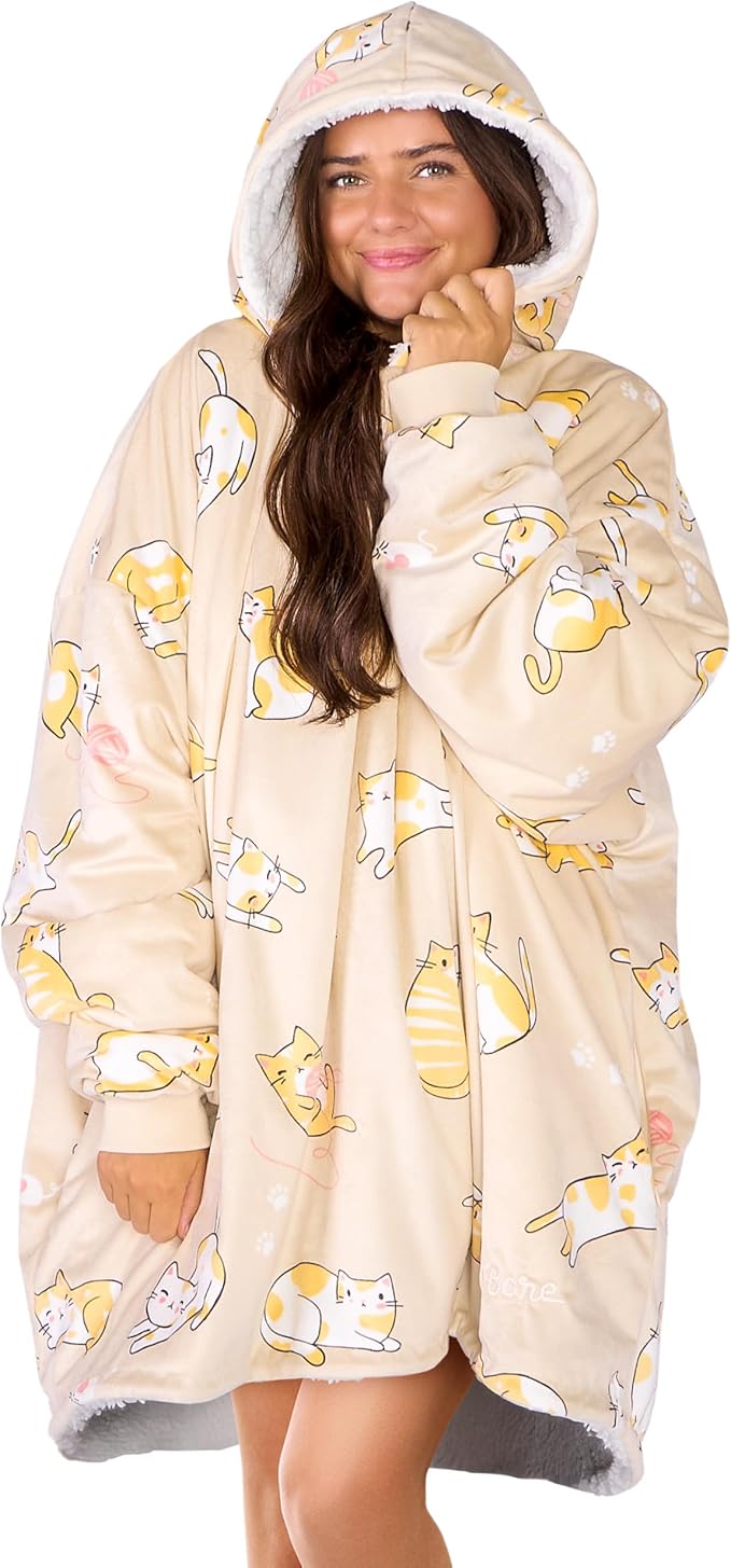 Bare Home Wearable Blanket Hoodie - Soft Plush Sherpa - Warm and Cozy - Oversized Wearable Blanket - Adult & Kid Sizes