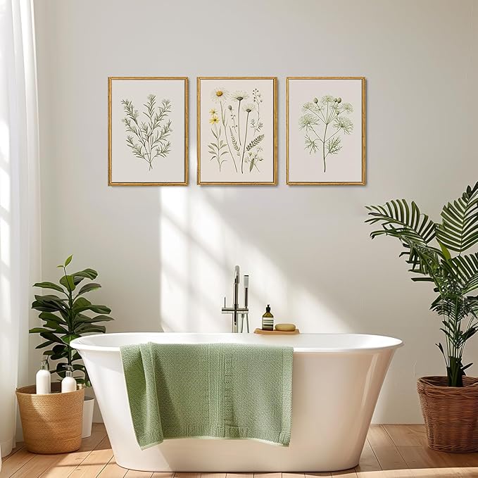 Wodkwq 3 Piece Framed Wall Art Vintage Wall Decor Wildflower Canvas Art Botanical Pictures Floral Paintings Farmhouse Artwork Minimalist Prints for Living Room Bedroom