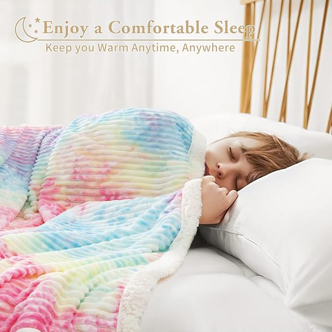 LBRO2M Sherpa Fleece Bed Blanket King Size,Striped Throw Blankets Super Soft Fuzzy Plush,Luxury Microfiber Warm Cozy Fluffy,Velvet Double Reversible Luxurious Couch Sofa (Rainbow,(90x104 Inches))