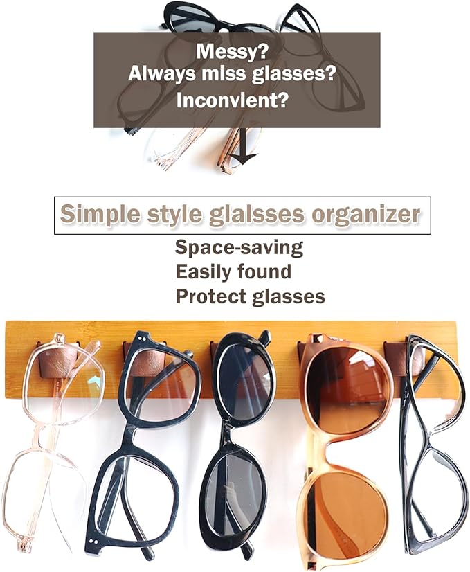 ACOCOFE Sunglass Organizer Wall Mount, Wood Eyeglass Storage Holder, Glasses Rack for Multiple Eyewear Display Men Women (Umber-brown)