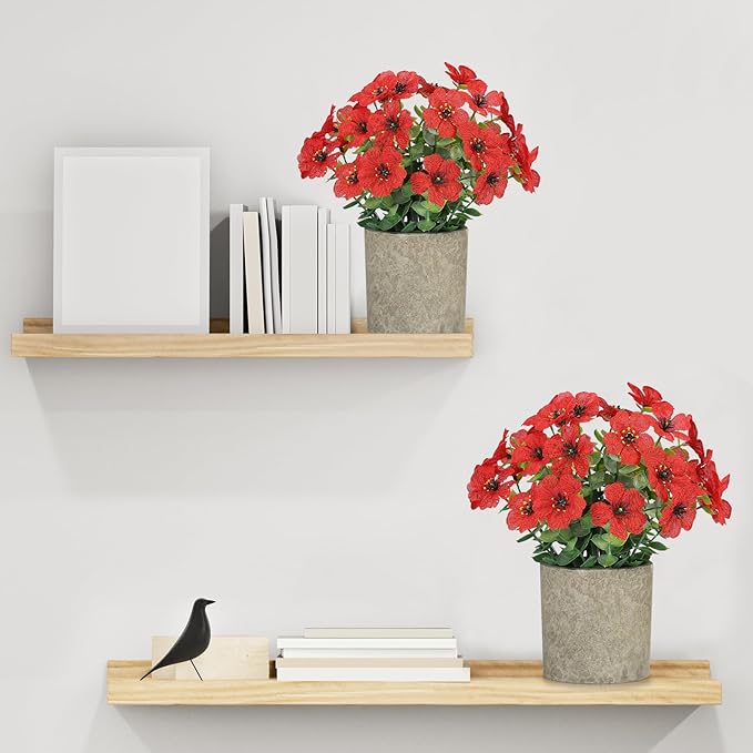 2 Pack Small Fake Plants Potted Artificial Plants Artificial Flowers Potted Faux Flower Daisy with Eucalyptus Leaves for Home Decor Office Room Farmhouse Indoor Table Bathroom Decor（Red）