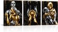 Visual Art Decor Black and Gold Love Decor Grey & Gold Hugging Couple Bedroom Wall Decor Picture Art Prints Framed Canvas Print (Black, 12x16inchx3 Pieces)