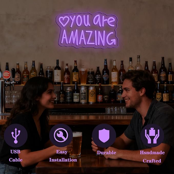 You Are Amazing Neon Sign Wall Decor for Bedroom Class Room Bar Pub Club Nursery Hanging,Dimmable USB Pink Led Light for Wedding Birthday Party Women Christmas Gifts