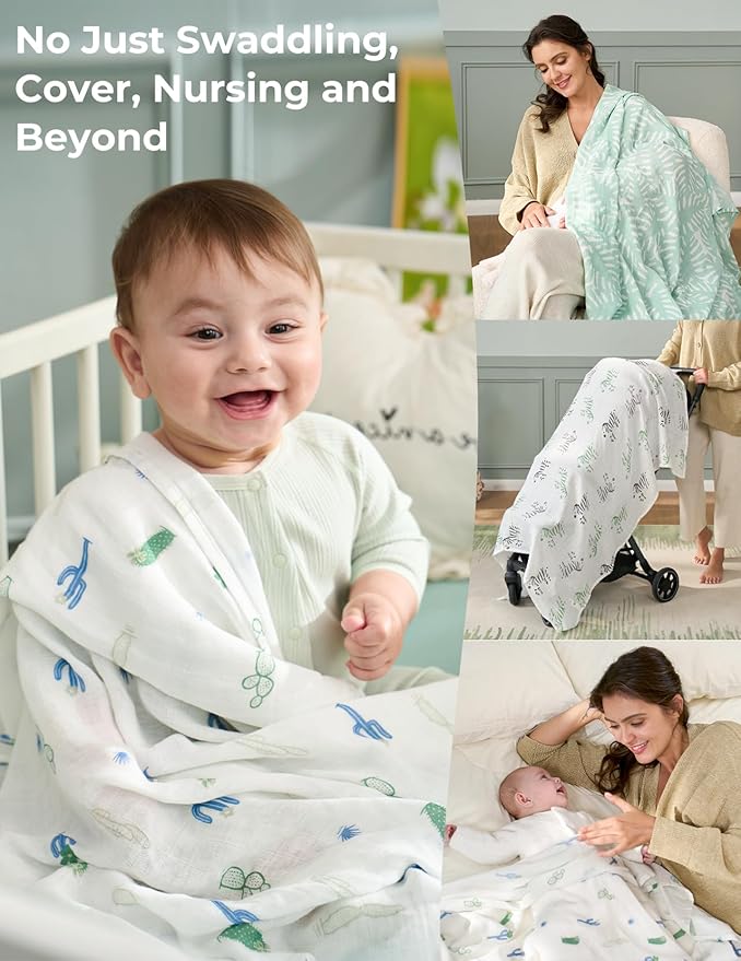 Momcozy Muslin Swaddle Blankets, 4-Pack Breathable and Skin-Friendly Receiving Blankets for Boys, Best Wishes Swaddle Blanket Shower Gifts & Baby Registry Essentials, Large 47"x47", Bravery