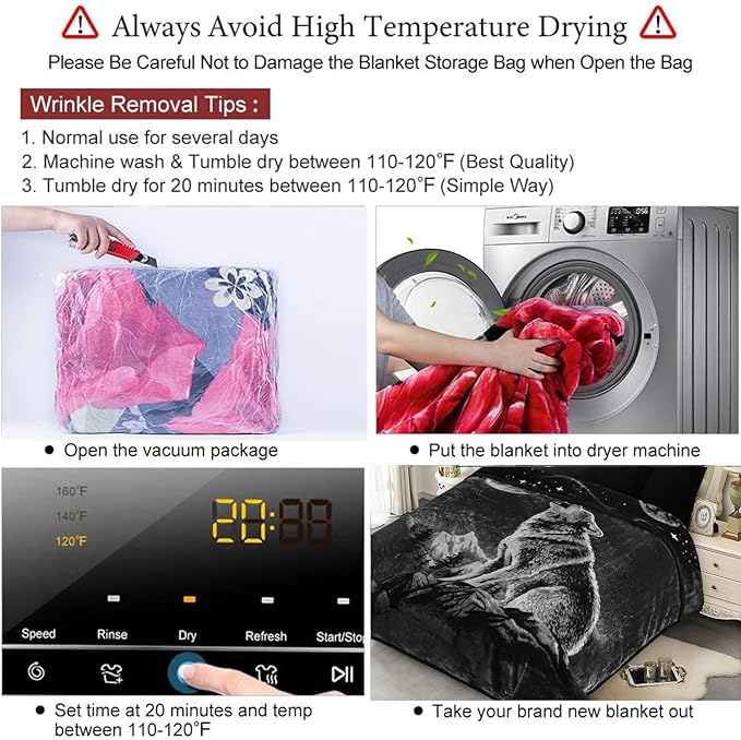 JYK Wolf Blanket Soft Korean Style Fleece Bed Blanket, 5.7 LB 520GSM Warm Blanket King 83" X 91, 2 Ply Reversible A&B Pattern, Ideal Gift for Men Adult on Father's Day Birthday Christmas