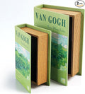 Decorative Books Storage Box Leather & Wood Decor Aesthetic Home Decor for Coffee Tables Bedside Tables Bookshelves Secret Storage for Jewelry,Keys Data cables,photos,souvenirs,set of 2