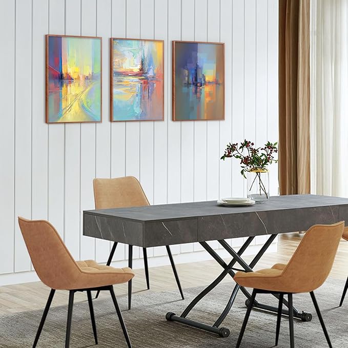 CHDITB Neutral Abstract Framed Canvas Wall Art Set Of 3, Modern Minimalist Wall Decor, Color Block Textured Paintings, Vintage Mid Century Art Prints For Living Room, Hallway, Office Decor -12X16 Inch