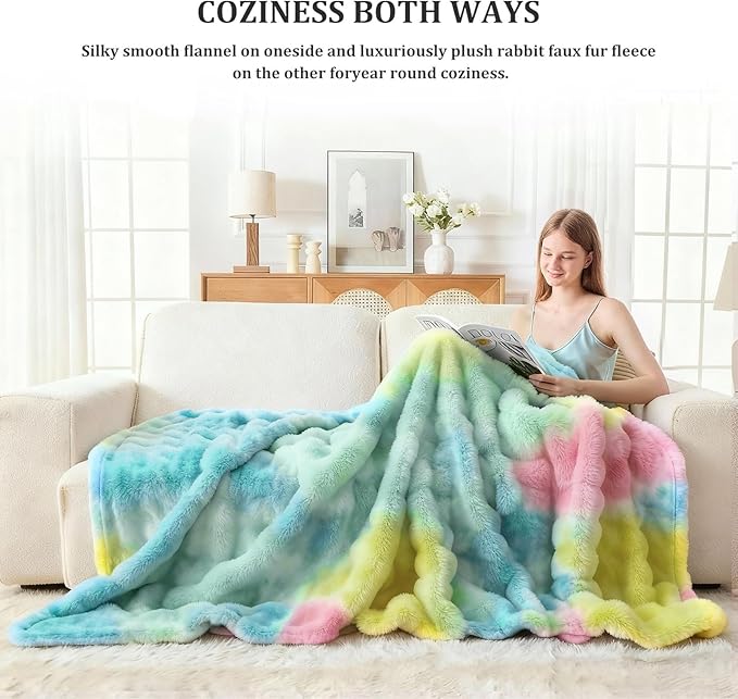 Faux Fur Twin Blanket for Couch, 1000 GSM Cozy Fuzzy Fluffy Soft Plush Thick Bubble Sherpa Blanket for Sofa Bedroom Living Room, Mothers Day Birthday Gifts for Women Home Decor