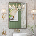 LOAAO 22”X30” Bronze Bathroom Mirrors for Vanity, Rounded Rectangle Brushed Bronze Metal Frame Mirror, Anti-Rust, Hangs Horizontally or Vertically