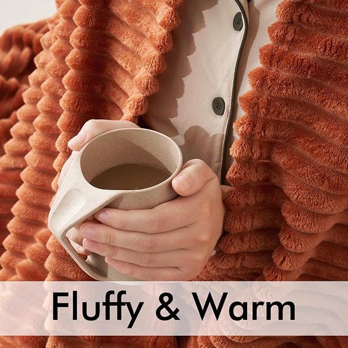 MIULEE Rust Throw Blanket 3D Ribbed Jacquard Fleece Flannel Velvet Plush Decorative Bed Blanket (Throw, 50" x 70") - Super Soft, Lightweight, Warm and Cozy for Couch Sofa