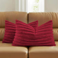 FUTEI Retro Red Decorative Throw Pillow Covers Set of 2, 12x20 Inch Soft Fluffy Faux Fur Plush Striped Lumbar Pillowcases, Modern Home Decor for Couch Bed Living Room