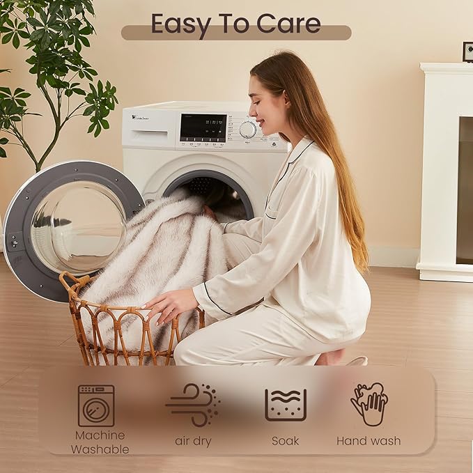 L'AGRATY Faux Fur Throw Blanket: 50''x 60'' Luxury Fluffy Plush Thick Faux Fur Blanket for Bed Couch Sofa - Cozy Soft Fuzzy Blankets for Women Man: Minky Couture Decoration Blanket (White Beige)