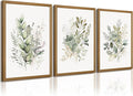 Joocrise Wooden Frame Watercolor Botanical Wall Art Boho Floral Canvas Wall Decor Prints Sage Green Wildflower Wall Art Modern Flower Pictures Botanical Painting for Bedroom Bathroom 16x24x3 Inch