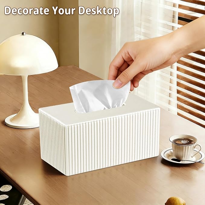 PUSU Plus Rectangular PU Leather Tissue Box Cover with Buckle Bottom - Modern Facial Tissue Dispenser Holder for Bathroom Vanity, Bedside Table, Bedroom, Office & Home Decor