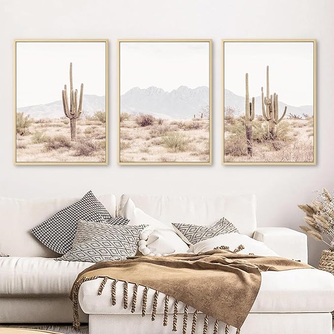 Sonoran Desert Landscape Wall Art Cactus Arizona Canvas Wall Decor Desert Poster Pictures Saguaro Cactus Art Prints Landscape Painting for Home Bedroom 12x16x3 Inch Framed