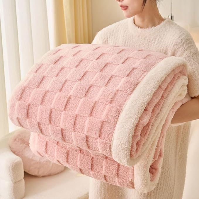 Sherpa Blanket Fleece Blanket, Soft Fluffy Thick Blanket for Couch 80”*90”, Large Thick Blankets for All Season Use, Pink