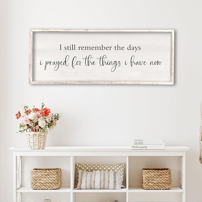 I Still Remember the Days I Prayed Sign 32" x 12" Large Living Room Wall Decor Wooden Vintage Framed Plaque Country Bedroom Hanging Home Farmhouse Inspirational I Prayed Wall Art (White)