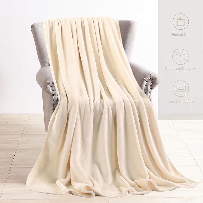 TASTHROW Creamwhite Throw Blanket 50x60 Inches, Soft Plush Cozy Fleece Flannel Throw Blanket, Lightweight Warm Throws for Bed, Couch, Bedroom and Living Room, All Seasons