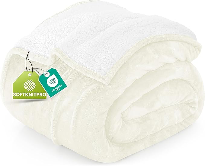 Utopia Bedding Sherpa Blanket California King Size (Ivory, 102x96 Inches) - Soft Plush Fleece Reversible Blanket for Bed, Sofa, Couch, Camping and Travel
