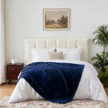 Nookly Navy King Size Blanket for Bed, Soft Lightweight Plush Ribbed Striped Big Blanket, Cozy All-Season Fleece for Bedroom and Home Décor, 108x90 Inches