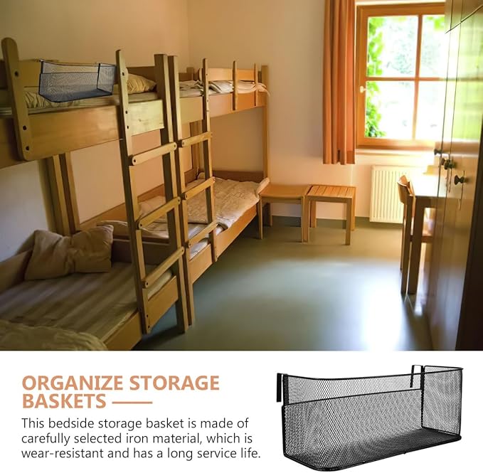 Cabilock Hanging Storage Basket Bedside Organizer 14.76X6.49X6.10In Mesh Holder for Dorm Room Office Bedside Storage with Phone Book Snacks Pocket