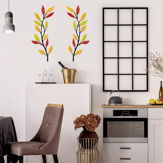 AHYS Metal Tree Leaf Wall Decor 2 PCS Rustic Vine Branch Leaf Wall Art for Living Room Bedroom Bathroom Decorations - Multi-color