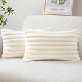 MIULEE Faux Fur Lumbar Decorative Throw Pillow Covers 12x20 Inch Set of 2, Modern Spring Home Decor Soft Plush Couch Pillows Cozy Fluffy Cushion Covers for Sofa Bed Beige