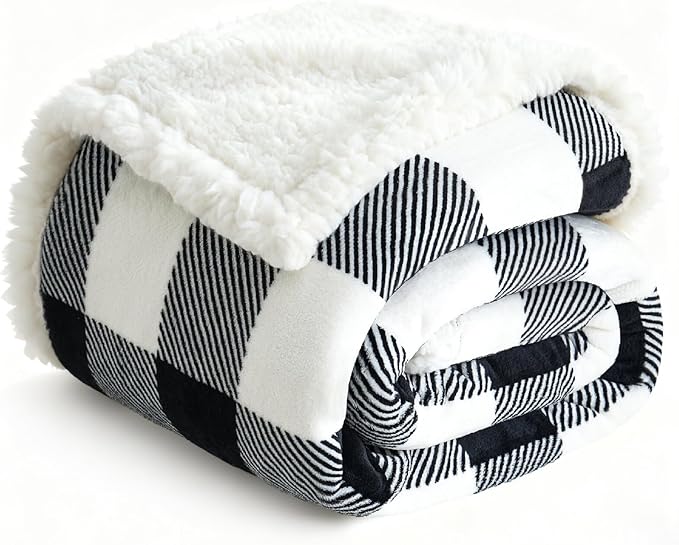 Sherpa Fleece Throw Blanket for Couch, Fluffy Plush Warm Fuzzy Blanket for Women and Men, Cozy Thick Soft Twin Blanket for Bed(Black, 80"*90")
