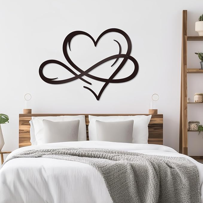 Bnesi Infinity Heart Metal Wall Art Love Signs for Home Decor Black Wall Decor Above Bed Wall Decor Minimalist Wall Art for Living Room Bedroom Bathroom Kitchen (Style T)
