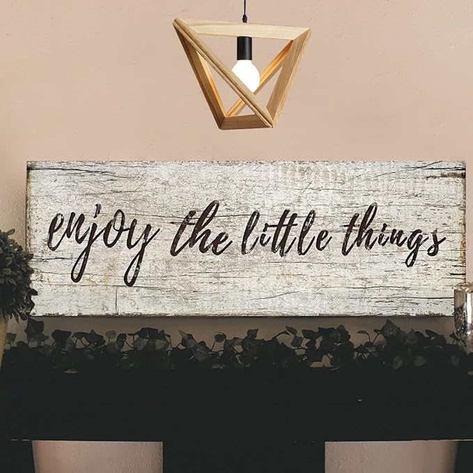 Quotes Wall Decor Enjoy the Little Things Sign Family Wall Signs Canvas Prints Rustic Wooden Wall Art Wood Pictures for Living Room Bedroom Office Home Decor, 6 X 17 Inch Framed