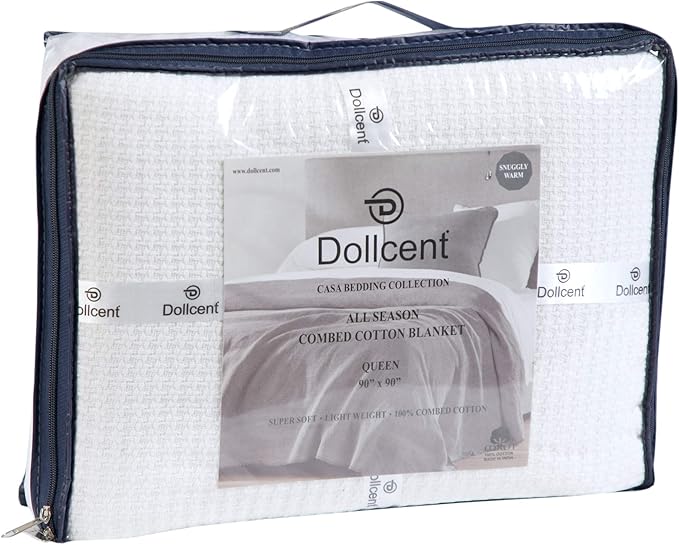 DOLLCENT 100% Cotton California King Size Blanket for Bed, Premium Combed Lightweight Blankets, Washed Breathable Cozy Throw Blanket, White Cal King Cotton Blankets for All Season: White (102"x108")