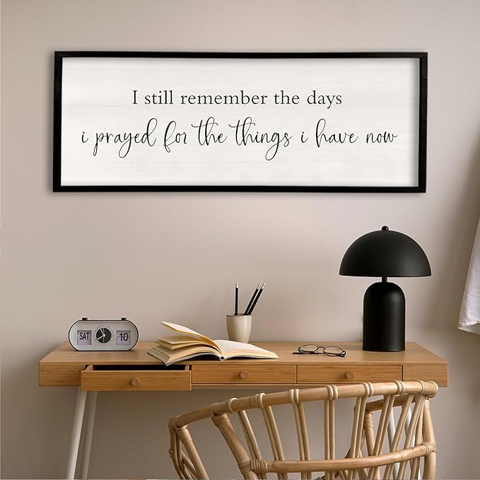 I Still Remember the Days I Prayed Sign 32" x 12" Large Living Room Wall Decor Wooden Vintage Framed Plaque Country Bedroom Hanging Home Farmhouse Inspirational I Prayed Wall Art (Black)