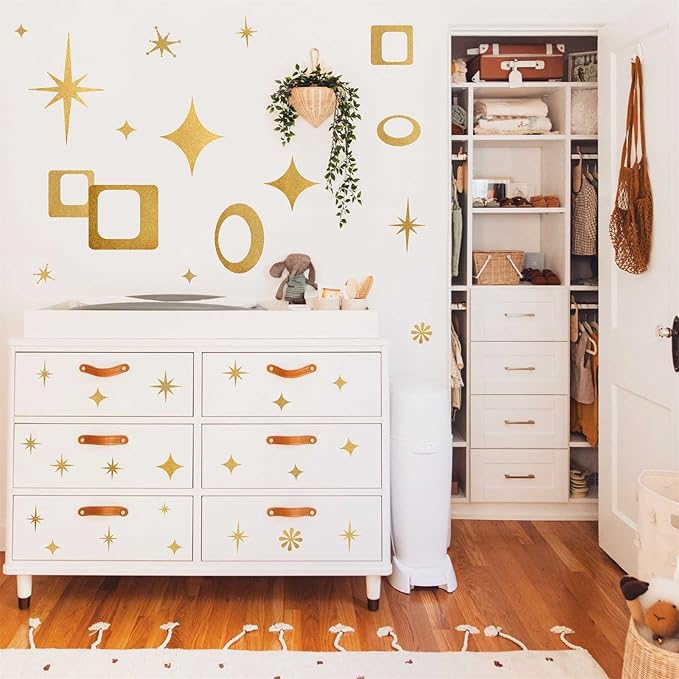 Star Wall Decals Retro Star Wall Decal Ovals and Squares Walls Decals Geometric Walls Stickers Vinyl Decal Removable Peel and Stick Murals Stickers for Bedroom Living Room Office Decor